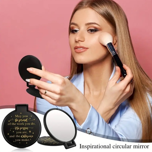 Black and Gold Pocket Mirror with Inspirational Saying - Picture 3 of 4